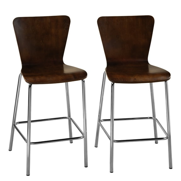 TMS Pisa 24" Counter Stool with Metal Frame, Set of 2, Chrome/Espresso