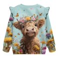 thumbnail image 6 of Xoenoiee Highland Cattle Butterfly Flower Print Sweatshirt for Girls Ruffle Pullover Top Casual Long Sleeve Shirt Kids Crewneck Sweater Streetwear, Size 1-2 Years, 6 of 7