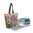 thumbnail image 2 of FORMRS Womens Canvas Tote Bag with Zipper Inner Pocket Shoulder Handbag, Orange Colorful Flowers, 2 of 7