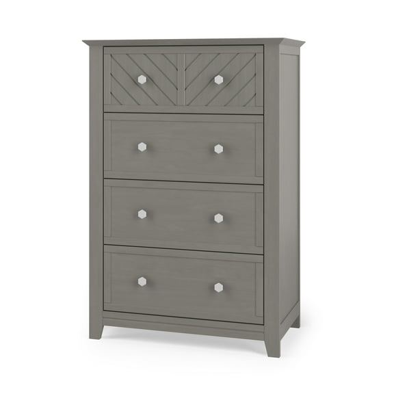 Child Craft Atwood 42" Interlocking 4-Drawer Chest for Nursery or Bedroom, Chevron Design, Anti-Tip Kit, Lunar Gray