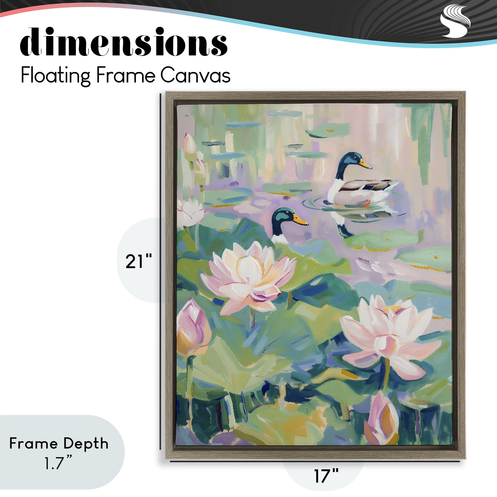 Stupell Industries Duck Pond with Lotus Flowers Brown Framed Floater Canvas Wall Art, design by The Prints Vibe