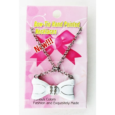 - Rhinestone Bow Tie Pendant Necklace White Bow Tie Fashion Necklace