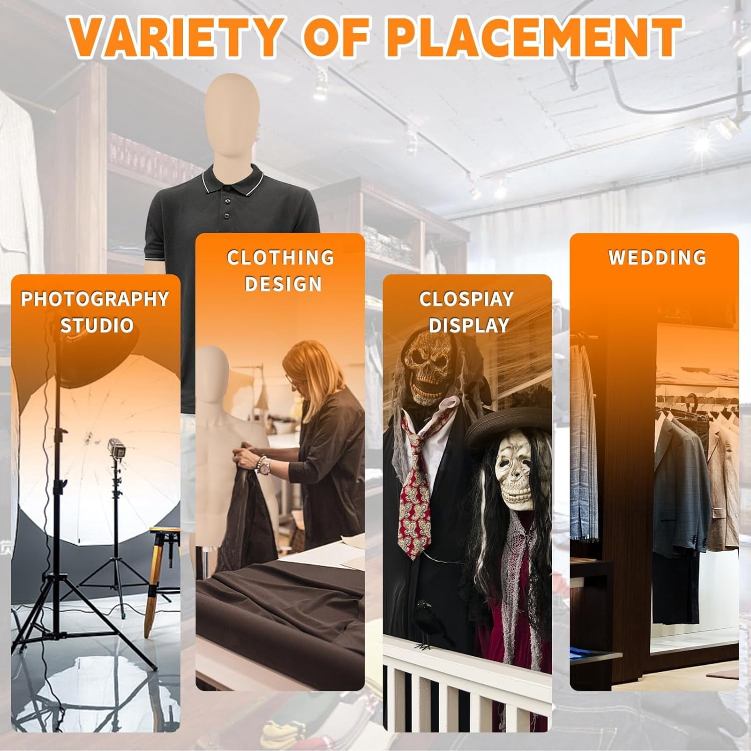 FreeLung Male Half Body Mannequin Torso with Stand, Adjustable Height 32" - 48", Complexion