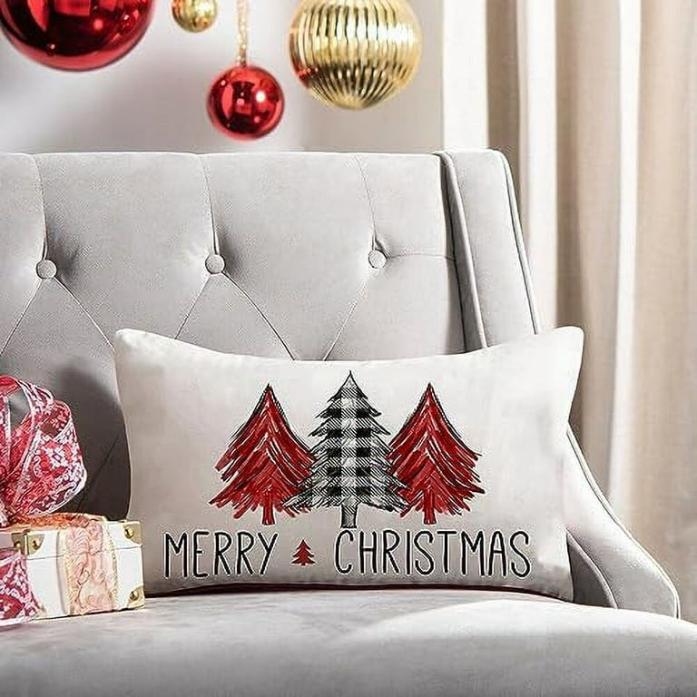 The Holiday Aisle® Christmas Pillow Covers 12X20 Set Of 4 For Christmas  Decorations Santa Claus Christmas Tree Reindeer Pink Bow Polka Dots Stripes Christmas  Pillows Throw Pillow Covers Christmas Farmhouse Decor