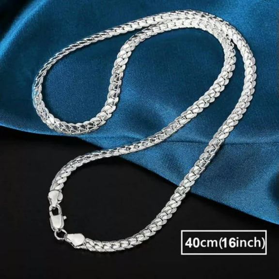 QQTDFG 925 Sterling Silver 5MM Sideways Chain Necklace For Men Women Jewelry Gift-40cm/16inch