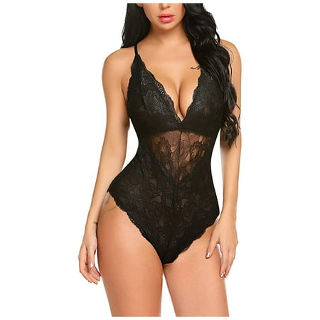 

Ruidigrace Fashion Lingerie Bodysuit for Women Lace Deep V One Piece Lace Babydoll