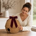 thumbnail image 7 of FeiBiQiuBi Woven Christmas Bell with Bow Ornament, Resin Jingle Bell Shaped Natural Rattan Tabletop Decor for Outdoor Indoor Decoration, 7 of 7