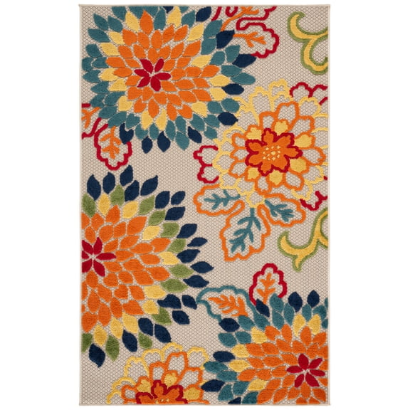 SAFAVIEH Cabana Michelle Floral Indoor/Outdoor Area Rug, Ivory/Orange, 4'5" x 6'5"
