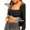 thumbnail image 3 of TZLDN Women's Long Sleeve Crop Tops Square Neck Corset Sexy Fashion Short Tops Seamless Slim Fit Workout Shirts Black,S, 3 of 7