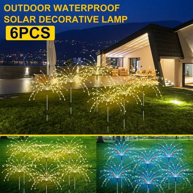 EIMELI Solar Firework Lights 120LED Wires Light 8 Lighting Modes with Remote Control 6-Wire Connected DIY Firework Lights for Christmas Garden