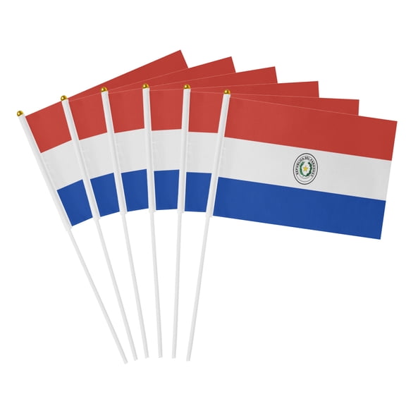 Paraguay Stick Flags 5.5x8.2 Inch, 6 Pack - Mini Handheld Flags for Paraguayan Independence Day & Cultural Gatherings