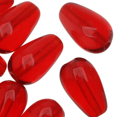3 Teardrop Shape - Czech Glass, Smooth Tear Drop Beads 10x6mm, 20 Pieces, Siam Red