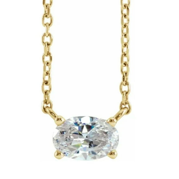 Pompeii 1/2Ct Oval Sideways Solitaire Lab Grown Diamond Necklace in White or Yellow Gold
