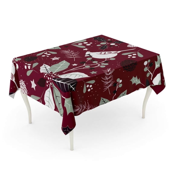 LADDKE Winter Holiday Flowers of Poinsettia Holly Berries Cardinal Birds Mistletoe Tablecloth Table Desk Cover Home Party Decor 60x104 inch