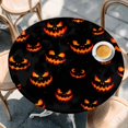 thumbnail image 4 of Round Table Cover 36-44 Inch Halloween Waterproof Reusable Table Cloth Round Fitted Vinyl Tablecloth with Elastic Edged for Parties Outdoors, Orange Red Horror Classic Black, 4 of 9