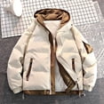 thumbnail image 3 of Men's Solid Color Hooded Zipper Multi-Pocket Cargo Thickened Long Sleeve Parka, 3 of 5
