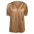 thumbnail image 3 of Womens Summer Tops Fashionable Satin V Neck Pleated Button Short Sleeved Shirt with Ruffled Edges Shirts for Women, 3 of 6
