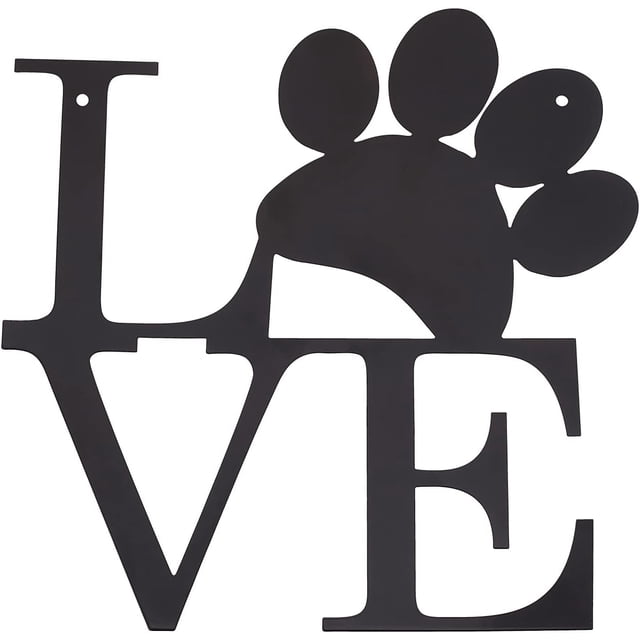 Decoración de pared con huella de perro de 11 x 11 pulgadas, letrero de metal cortado con láser negro, decoración para el Día de San Valentín