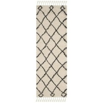 Safavieh  Moroccan Fringe Shag Virona 2-inch Thick Rug Cream/Charcoal 2'3" x 11' Runner 10' Runner, 12' Runner Runner, Indoor Entryway, Bedroom,