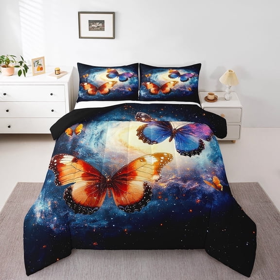 Colorful Butterfly Comforter Set Universe Outer Space Themed Bedding Twin Galaxy Starry Sky Bedding Comforter Sets Dreamy Butterfly Duvet Insert Rustic Farm Animal Quilt