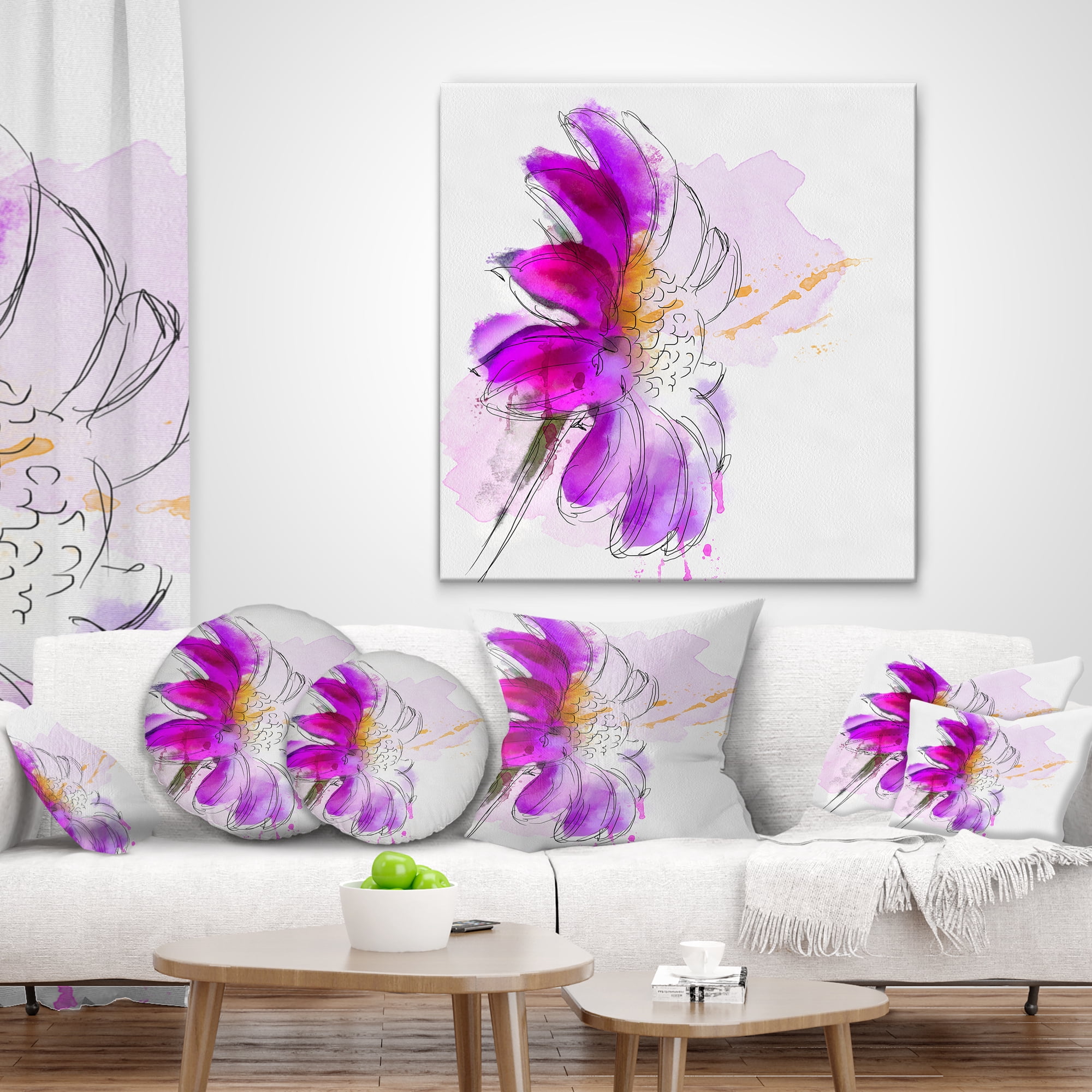 Designart Purple Watercolor Gerbera Illustration - Floral Throw Pillow - 18x18
