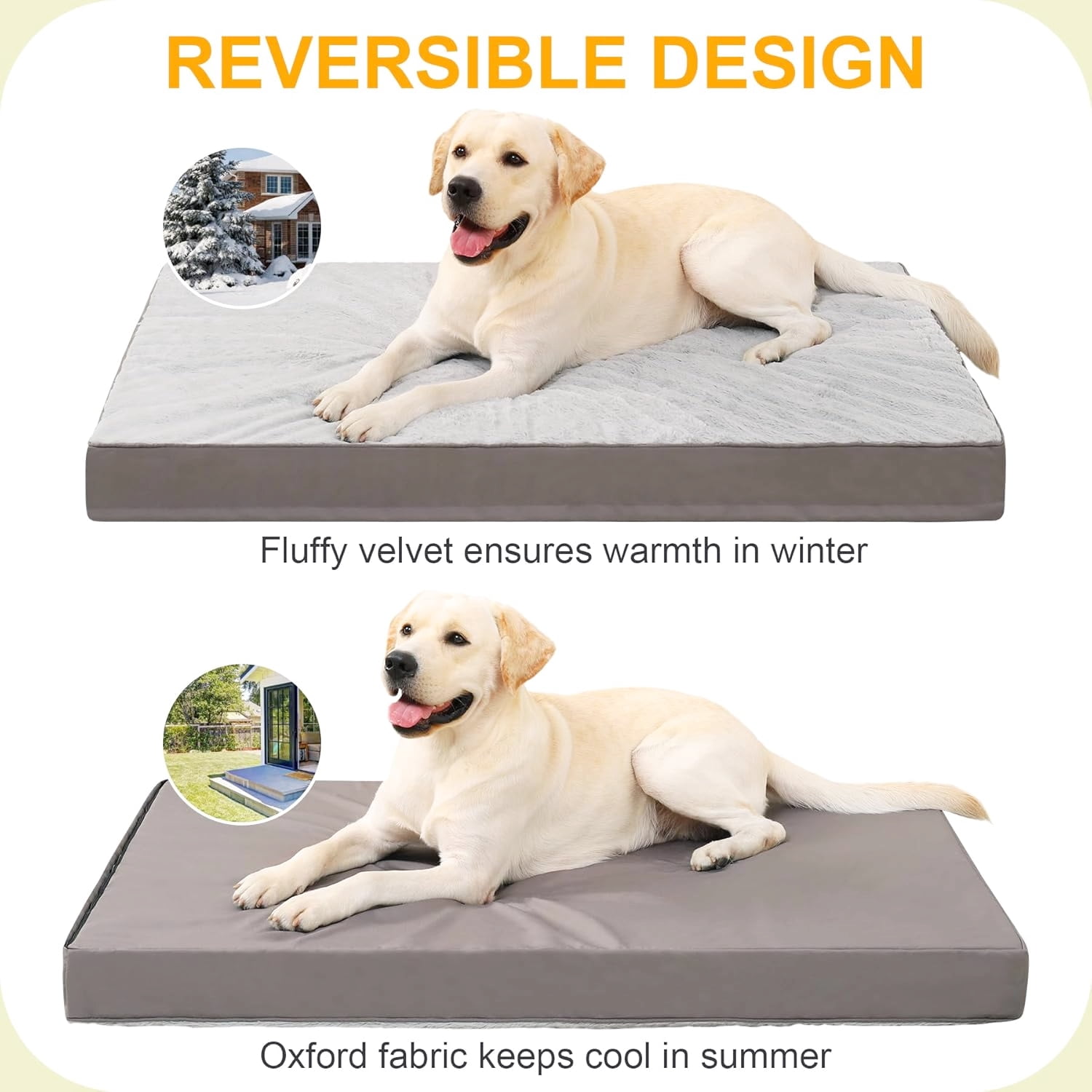 Deluxe Orthopedic Dog Bed Gray 41 x 27 Inch Plush Removable Zipper Cover