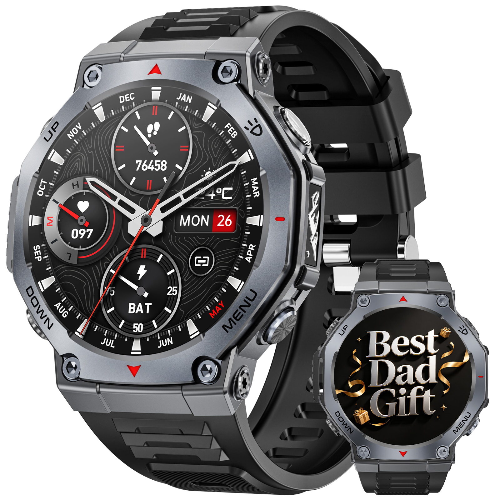 Haulvean Military Smart Watch for Men, 1.43-inch AMOLED Outdoor Sports Fitness Tracker Watch, with IP68 Waterproof/Answer/Make Calls/100+ Sports Modes, fits for Android and Iphone Devices (Black)