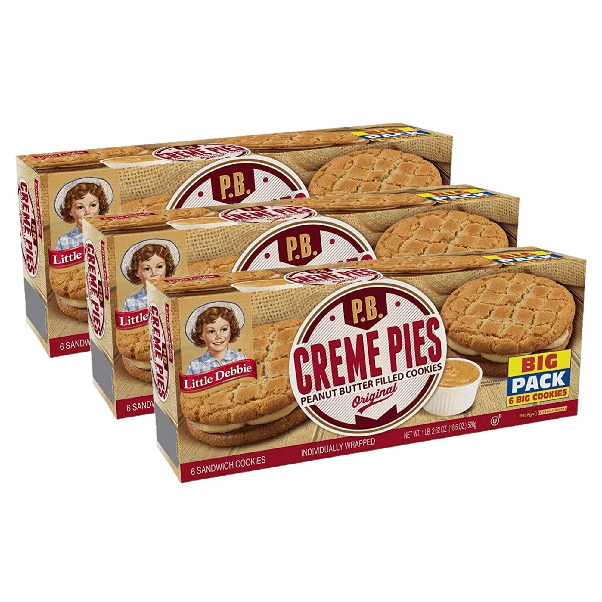 Little Debbie Peanut Butter Creme Pies, 3 Big Pack Boxes