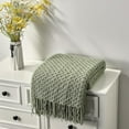 thumbnail image 4 of CREVENT Farmhouse Boho Knitted Throw Blanket for Couch Sofa Chair Bed Home Decoration, Soft Warm Cozy Light Weight for Spring Summer Fall (50''X60'' Sage Green), 4 of 5