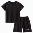 thumbnail image 2 of TOWED22 Summer Baby Boy Clothes Short Sleeve Little Dude Mamas Boy Embroidered T-Shirt Tops Shorts Set Waffle Knit Outfit(Black,4-5 Years), 2 of 4