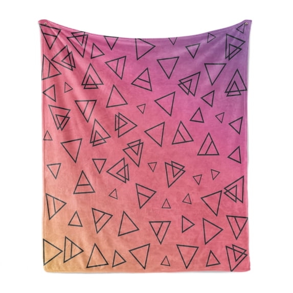 1990s Soft Flannel Fleece Throw Blanket, Retro Angular Pattern Triangles on Ombre Effect Background Pinkish Tones, Cozy Plush for Indoor and Outdoor Use, 70" x 90", Black Lilac Coral, by Ambesonne