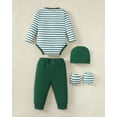 thumbnail image 3 of KIMI BEAR Newborn Baby Boys Layette Set 6-9 Months Winter Outfits Long Sleeves Dinosaur Print Romper Top Pants Gloves Hats 4 Packs Shower Gifts 16 Piece Set Green, 3 of 9