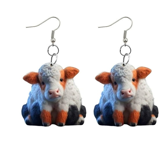 CILENON Small Cute Cartoon Cow Earrings Pendant Earrings Ladies Earrings Jewelry 1Pcs (A,One Size)