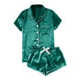 thumbnail image 2 of Xunmmm Womens Satin Pajamas Sets Short Sleeve Button Down Shirt and Short Set Sleepwear 2 Piece Shorts Set Loungewear, 2 of 3
