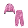 thumbnail image 6 of Doomiva Kids Girls Modern Hip Hop Jazz Dance Outfit Disco Party Long Sleeve Metallic Jacket and Pants Streetwear Pink 16, 6 of 7