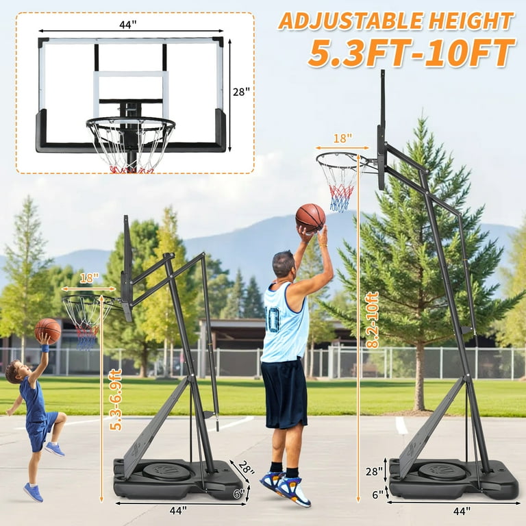 Ktaxon 5.3-10ft Adjustable Portable Basketball Hoop with Rebound Plate,44-Inch Weatherproof Backboard Indoor Outdoor