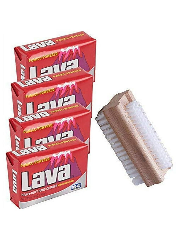 Lava Heavy-Duty Hand Cleaner Pumice Soap with Moisturizers, 4-bars [5.75 oz Each] with a Sparklen Wooden Nail Brush