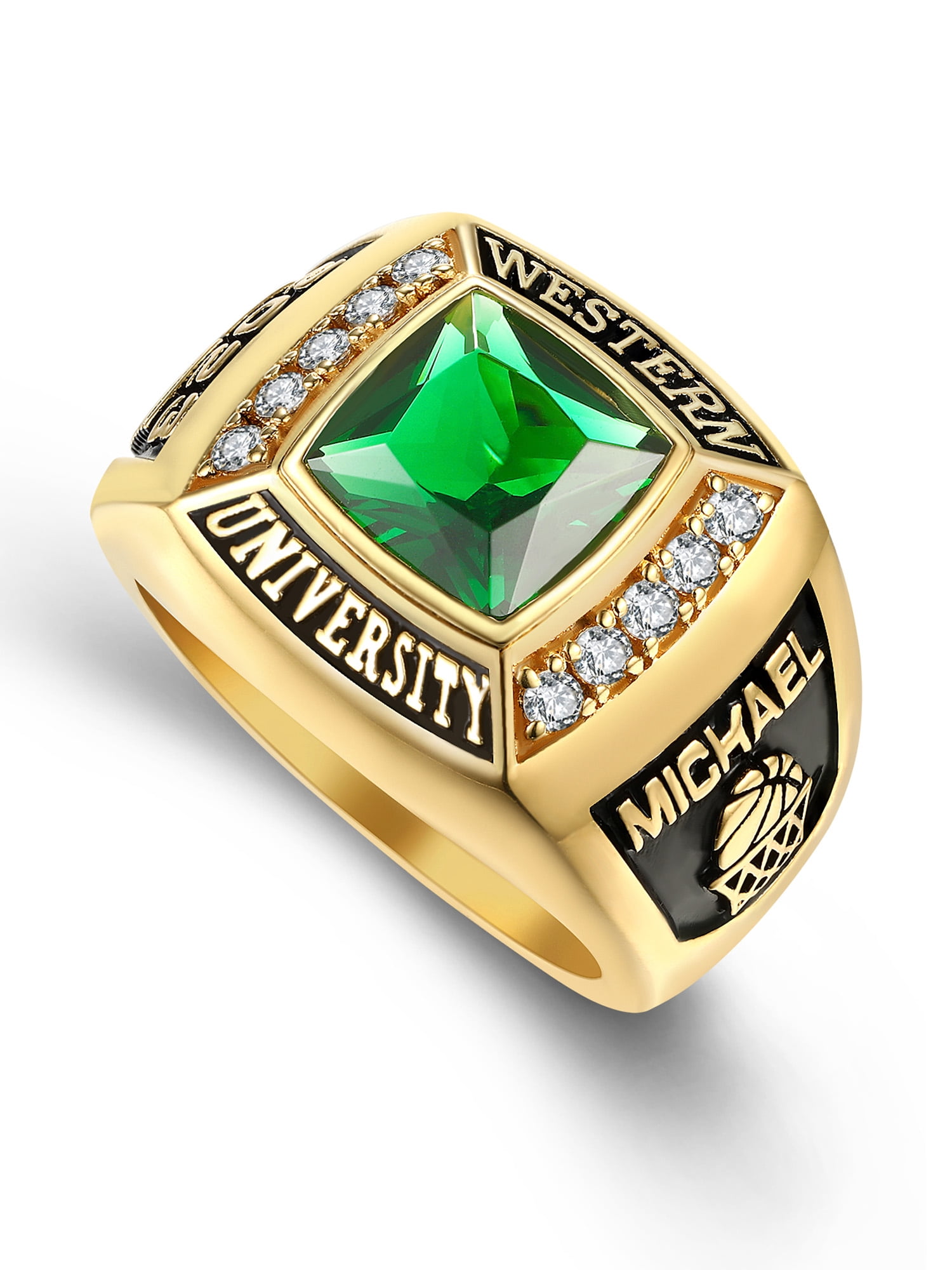 Mementos PJM Customized Men's Class Rings 10kt Yellow Gold for High School or College-Deluxe