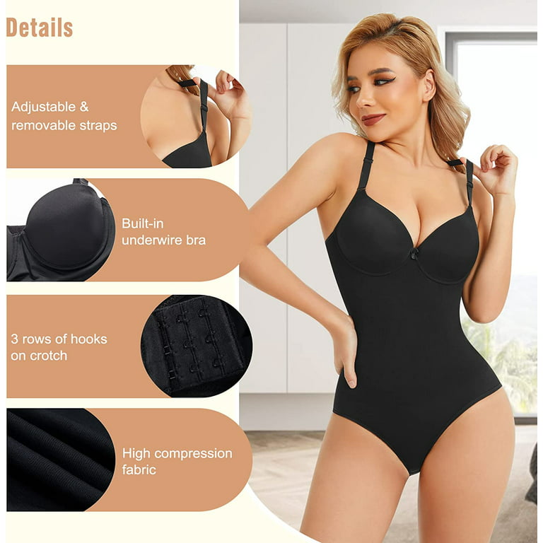 Gotoly Shapewear Bodysuit Seamless Body Shaper for Women Tummy Control  V-Neck Bodysuit with Built In Bra backless shapewear at  Women's  Clothing store