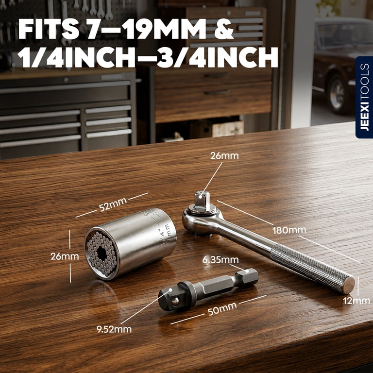 3-Piece Universal Socket Set With Drill Adapter photo 6