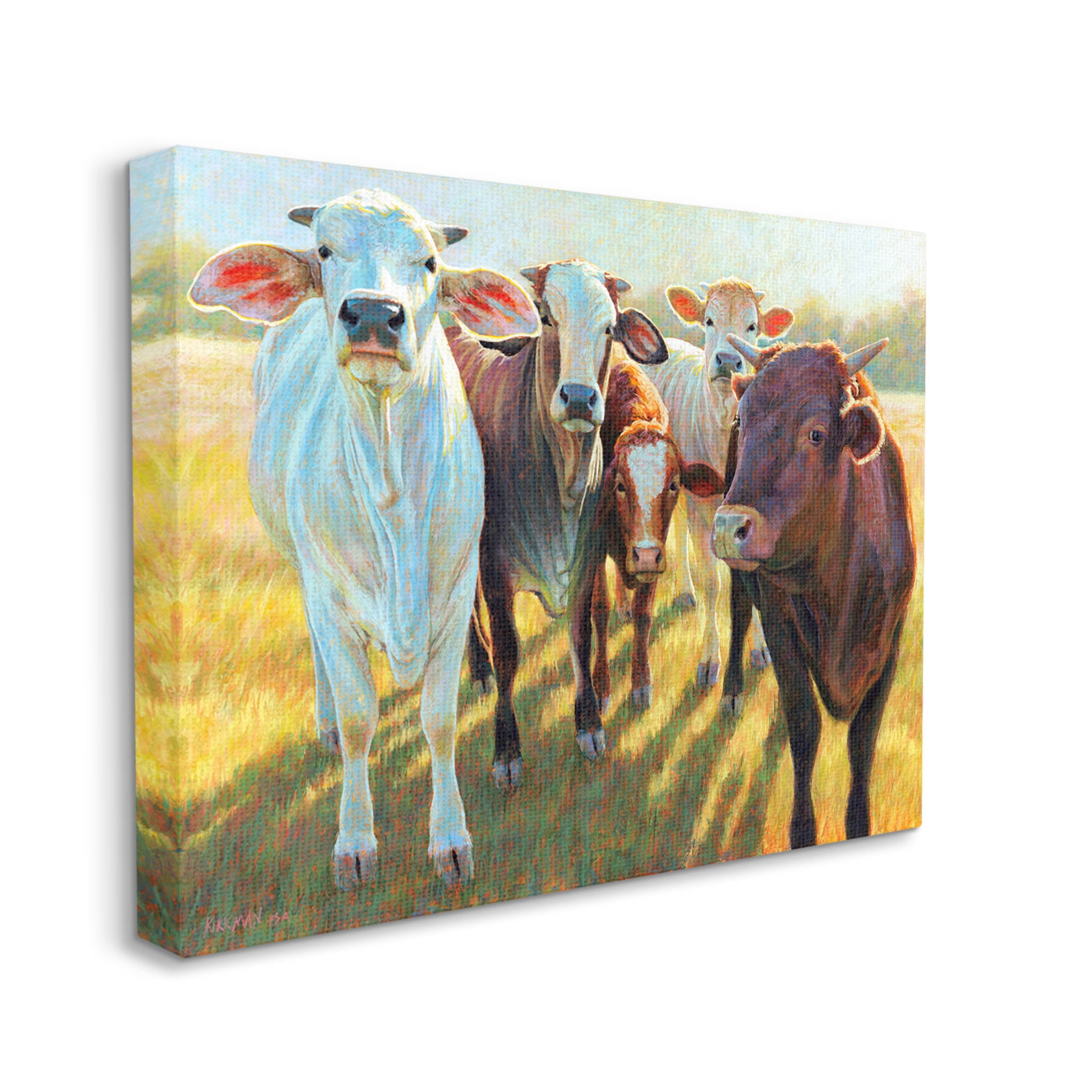 Various Cattle Sunny Farmland Field Animals & Insects Painting Gallery Wrapped Canvas Print Wall Art