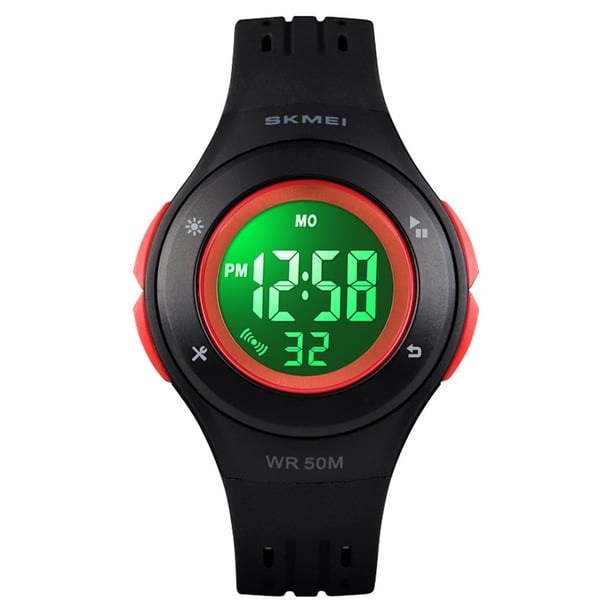 Niños Reloj digital Cronómetro Niños Impermeable Dial redondo Reloj de pulsera con alarma deportiva Retroiluminación LED kenally EL4552-02