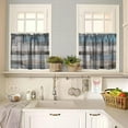 thumbnail image 2 of Rustic Wooden Board Valance Curtain Farmhouse Barn Door Blue Teal Floor Vintage Wood Rod Pocket Valance Window Treatments Short Curtains for Kitchen Living Room Decor 54x18 Inch + 27x36 Inch X 2, 2 of 5