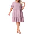 thumbnail image 2 of Agnes Orinda Women's Plus Size Easter Summer Dresses Texture Ruffle Short Sleeve Tiered Hem Crew Neck Midi Casual A Line Dress 2025 1X Pink, 2 of 6