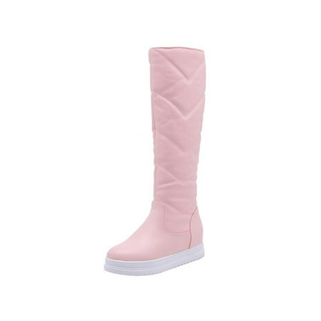 

Rotosw Women Winter Boot Height Increasing Warm Booties Plush Lined Snow Boots Round Toe Knee High Comfort Shoes Cold Non-slip Bootie Pink 8