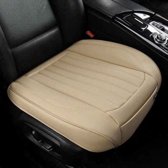 2 Pack Front Car Seat Bottom Covers Universal Auto Seat Cushions Nappa Leather Full Wrapping Edge Compatible with Most of Vehicles - SUVs/Sedans/Pickup Trucks Beige