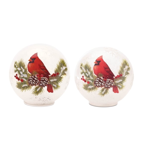 Melrose LED Lighted Cardinal Globe Christmas Decorations - 6.75" - Set of 2