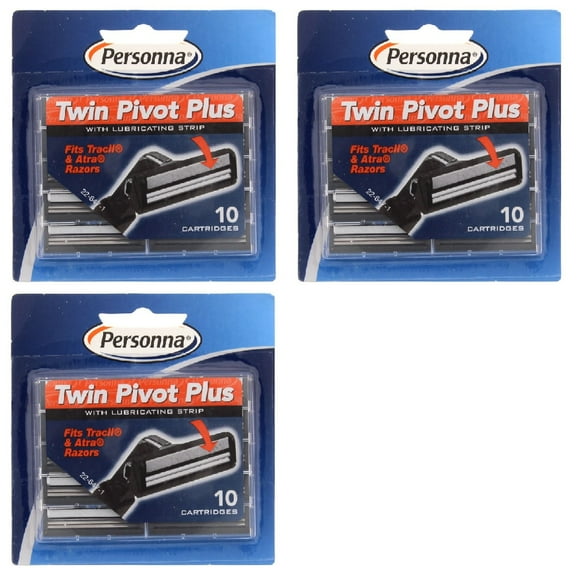 Personna Twin Pivot Plus Refill Blade Cartridges w/ Lubricating Strip for Atra & Trac II Razors 10 ct. (Pack of 3)