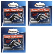Personna Twin Pivot Plus Refill Blade Cartridges w/ Lubricating Strip for Atra & Trac II Razors 10 ct. (Pack of 3) + Eyebrow Ruler