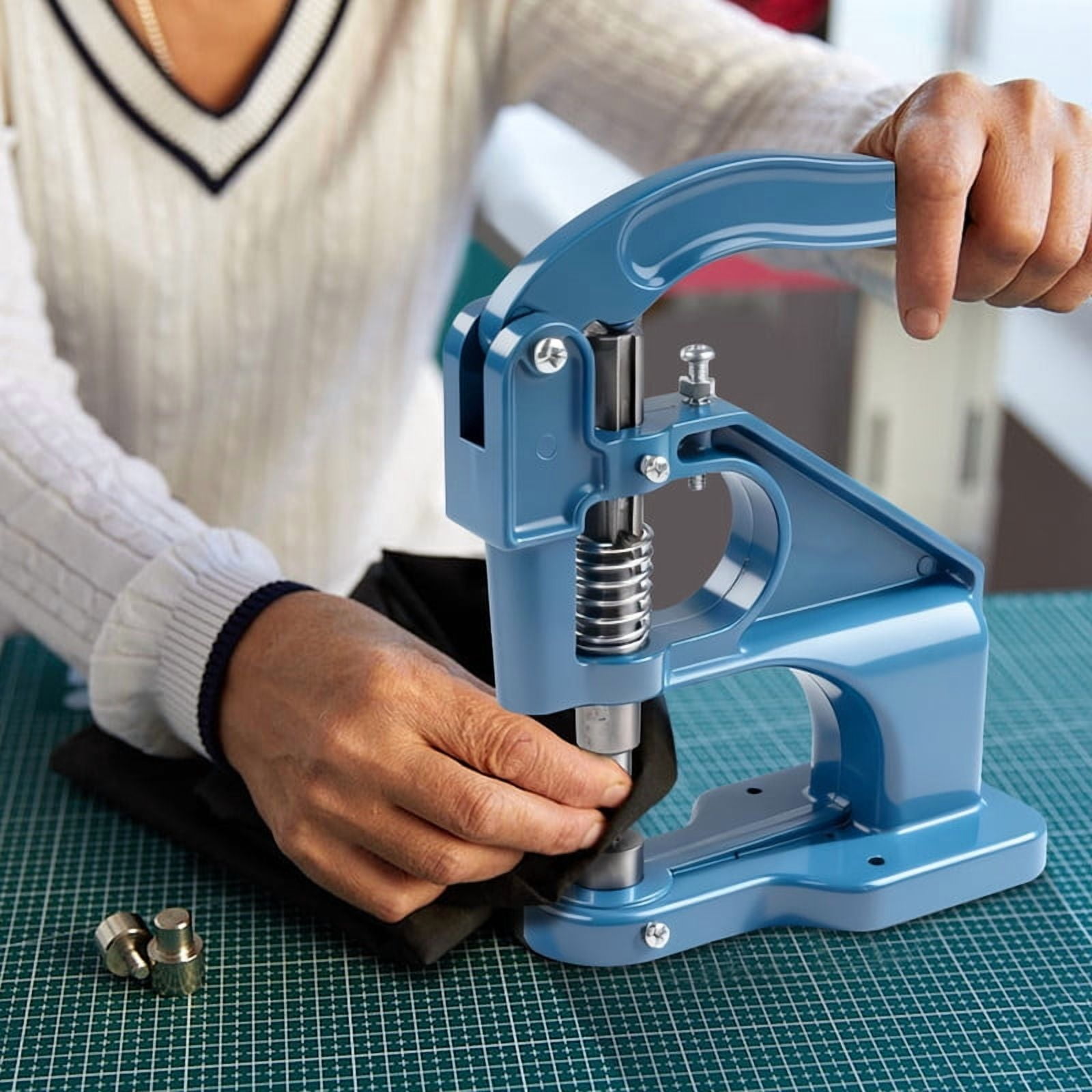 Heavy-duty Punching Machine Kit, Hand-pressed Punching Rivet Setting Tool, For Fabrics, Leather, Banners And DIY Projects, 3 Molds (6mm, 10mm, 12mm) And 3000 Gold And Silver Sealing Rings (Blue)